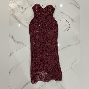 Barone Fashion Beaded Midi Evening Dress
